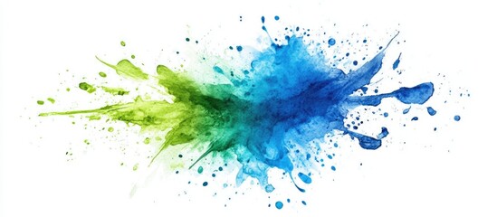 Poster - Vivid watercolor splash in vibrant blue and green tones, dynamic shape centered in the image with a white background for striking contrast.