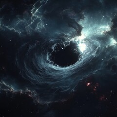 Wall Mural - Black hole at the center of a colorful nebula in deep space with realistic cosmic details