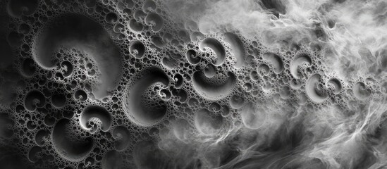 Fototapete - Monochrome abstract background with swirling particles in black and white tones creating flowing shapes and forms in a captivating immersive design