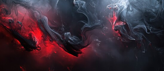 Poster - Abstract dark smoke swirling in black and red hues creating a mystical atmosphere with artistic elements enhancing Schriftstempel theme