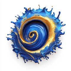 Wall Mural - Electric cobalt blue and warm gold paint burst forming a spiral, isolated on white