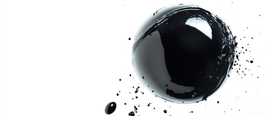 Fototapete - Black space bubble with glossy surface on clean white background, highlighting smooth curves and fine details, ideal for design projects and artistic uses.