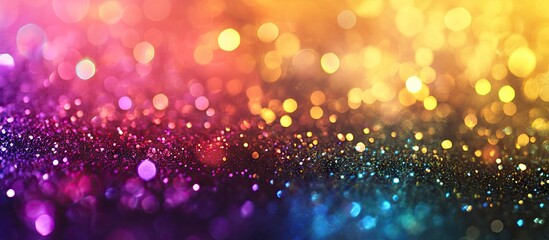 Fototapete - Vibrant abstract background with a gradient of iridescent rainbow colors including purple, pink, gold, and blue with a soft bokeh effect for wallpaper use