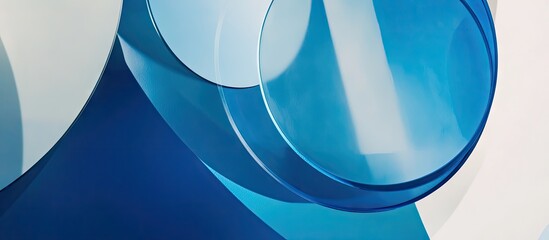 Fototapete - Abstract blue circular shapes layered against a light background showcasing modern design with shades of blue and white emphasizing technology themes.