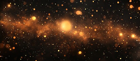 Poster - Radiant golden light sparkles in a dark cosmic backdrop with shimmering particles illuminating the scene enhancing product design aesthetics
