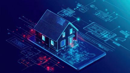 Poster - Digital Home Concept on Smartphone with Virtual Design Elements