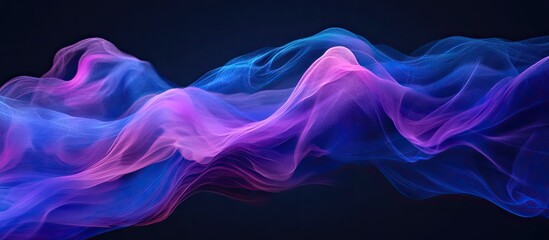 Poster - Abstract colorful smoke waves in vibrant purple and blue hues flowing gracefully across a black background creating a striking visual contrast