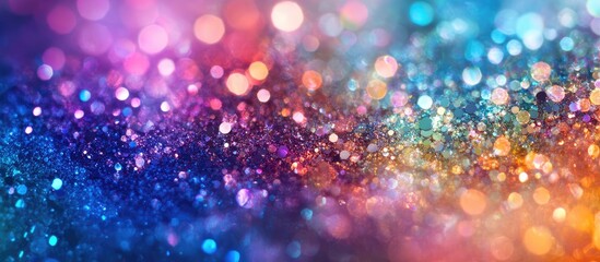 Poster - Vibrant holographic texture featuring a blend of pink, blue, and gold bokeh circles creating depth and intrigue in a striking visual effect