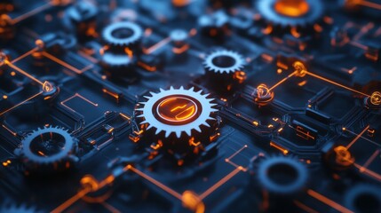 Poster - Futuristic Gear and Circuit Design with Bright Neon Elements