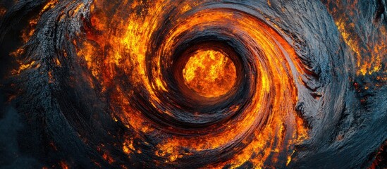 Fototapete - Vivid swirling flames in a circular pattern against a dark backdrop creating an eye-catching display of dynamic industrial fire energy.