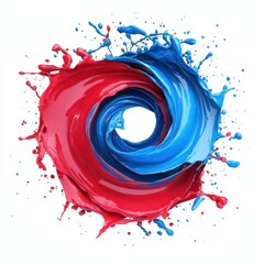 Canvas Print - Electric red and blue paint burst forming a spiral, isolated on white