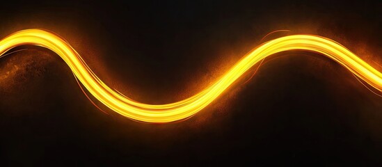Fototapete - Glowing mustard yellow neon wave on a dark background creates vibrant contrast with its smooth curves and captivating luminous hue