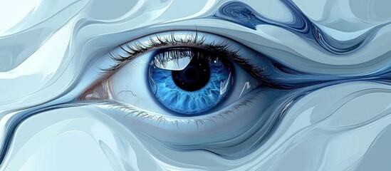 Fototapete - Futuristic blue eye design with swirling digital curves creating dynamic motion in abstract composition featuring fluid shapes and detailed textures.