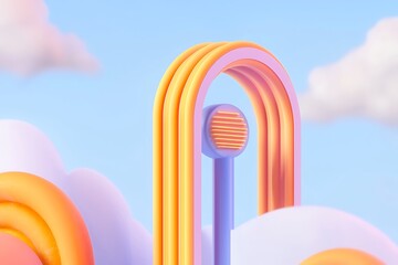 Poster - Pastel Rainbow Archway with Illuminated Central Column in a Dreamy Sky
