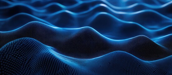 Fototapete - Three dimensional blue wave backdrop featuring smooth gradients and radiant rays in varying heights creating a captivating visual effect