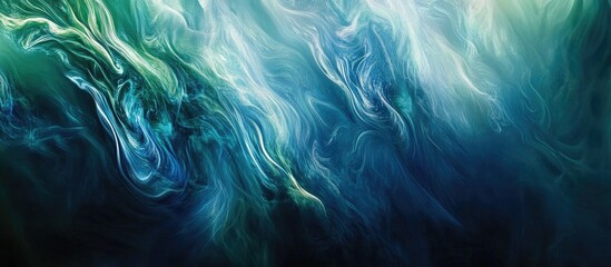 Fototapete - Abstract fluid art composition featuring swirling shades of teal and blue with hints of green, creating a dynamic and ethereal background design.