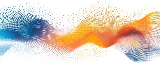 Poster - Colorful halftone dots pattern in flowing wave design featuring vibrant blue orange and white on a smooth background for artistic presentation
