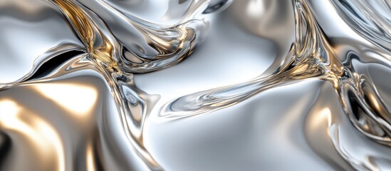 Poster - Abstract silver and gold flowing marbled texture with soft curves and reflections creating a modern artistic background for design projects