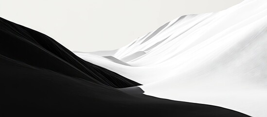 Fototapete - Bold high contrast landscape with dynamic folds of black and white fabric creating an artistic interplay of depth and texture against a light background.