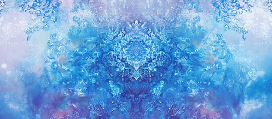 Poster - Vibrant blue abstract wallpaper with intricate designs creating depth and style against a soft pastel background for modern interiors.