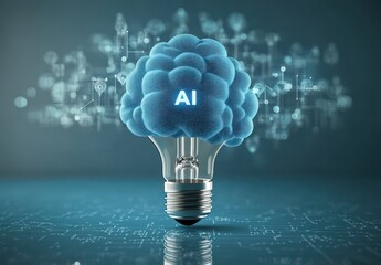 Aufkleber - Conceptual image of light bulb shaped cloud representing artificial intelligence, technology development, and innovative ideas in digital world