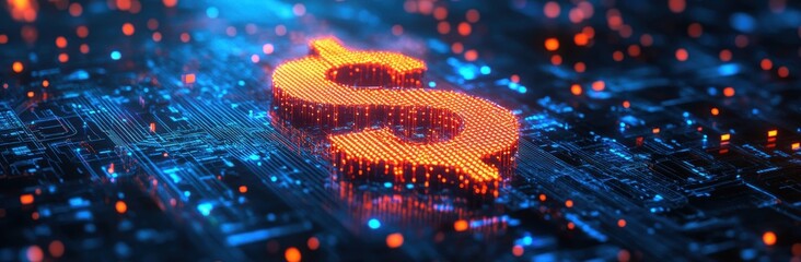 Aufkleber - Digital currency symbol with glowing effects on a futuristic background representing financial technology and investment opportunities in the modern world