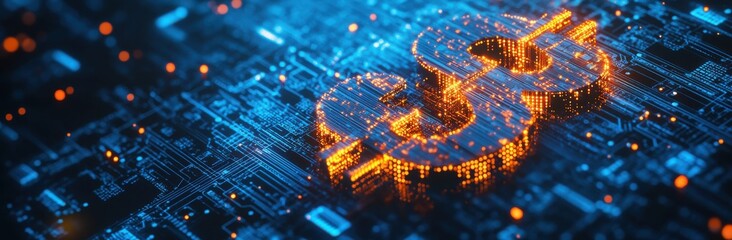 Aufkleber - Digital Dollar Symbol on Circuitry Background Representing Cryptocurrency and Financial Technology Innovations in a Modern Data Environment