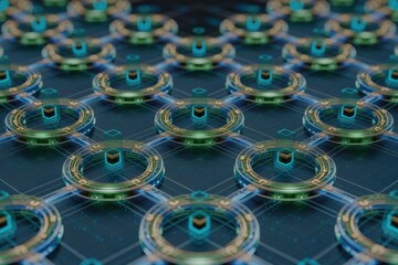 Poster - Abstract representation of a decentralized network, showcasing interconnected nodes and data security.