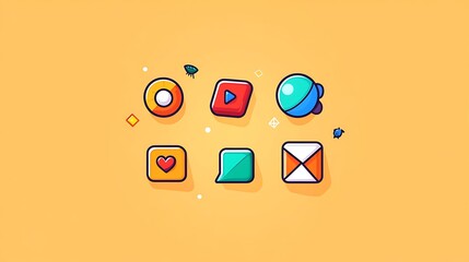 Poster - Colorful App Icons on a Yellow Background