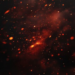 Wall Mural - Dark red fire sparks floating in smoke with abstract blurred light background