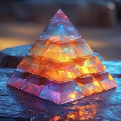 Poster - illuminated holographic pyramid of business goals and progression