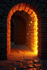 Wall Mural - golden flames illuminate the darkened brick space, golden, brick, warmth