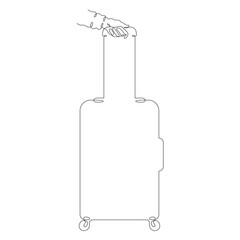Poster - continuous one line drawing passengers with luggage.travelers with suitcases and bags.family going o