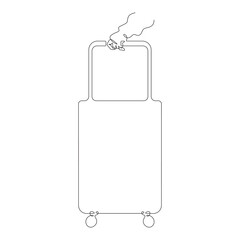 Poster - continuous one line drawing passengers with luggage.travelers with suitcases and bags.family going o