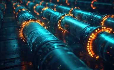 Aufkleber - Futuristic Pipeline with Glowing Lights and Abstract Design in Dark Environment, High-Technology Concept with Industrial and Sci-Fi Elements