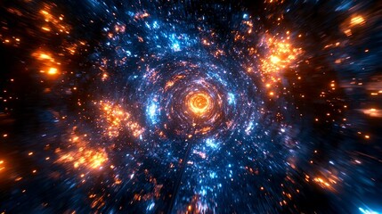 Wall Mural - cosmic voyage: a journey through a vibrant nebula of blues and oranges