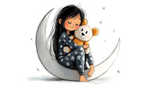 Teddy Bear And Girl Crescent Moon Free Stock Photo - Public Domain Pictures