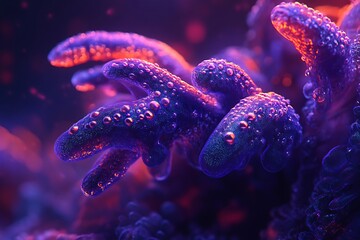 Poster - Abstract bioluminescent underwater organisms with iridescent droplets