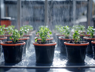 Poster - Seedlings sprout in greenhouse, rain irrigation