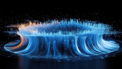 Aufkleber - Futuristic Visual of Dynamic Waves in Blue and Orange Colors Representing Data Flow and Digital Transformation in a High-Tech Environment
