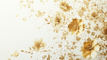 Poster - Elegant Gold Floral Design with Soft White Background for Decor