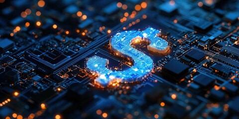 Poster - Glowing Dollar Symbol Embedded in a Circuit Board, Representing Technology, Finance, and Digital Innovation in Modern Economy