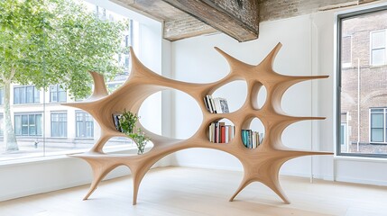 Poster - Modern sculptural wood shelf