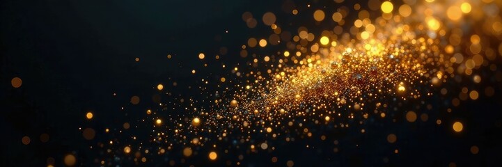 Wall Mural - Gold glittery particles suspended in a dark air, metal, dust
