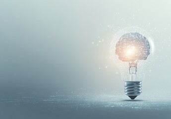 Poster - Innovative Concept of a Light Bulb and a Brain Symbolizing Creativity, Intelligence, and Enlightenment in a Modern Design Setting