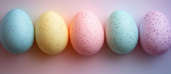 Pastel Easter eggs row, pink background, spring