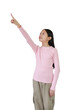 © zilvergolf - Portrait of Asian preteen girl point and choose something on empty space isolated on white background. Image half length, Advertising concept.