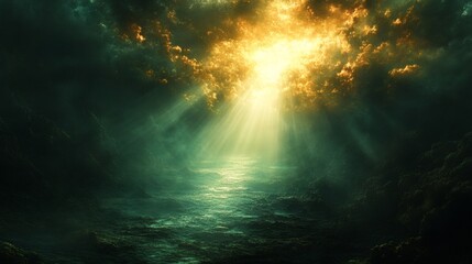 Poster - The deep dark void a single bright light shines casting warm rays that speak of hope and peace The illumination fills the space with a sense of comfort as if it is calling to the soul