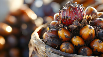 Sticker - Palm fruit harvest, close-up, sunlit, basket