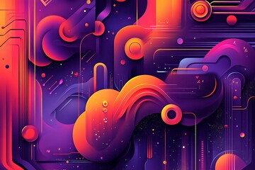 Poster - Abstract Cosmic Nebula with Vibrant Gradient Forms and Geometric Lines